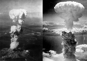 Mushroom Clouds over Hiroshima (left) and Nagasaki (right)